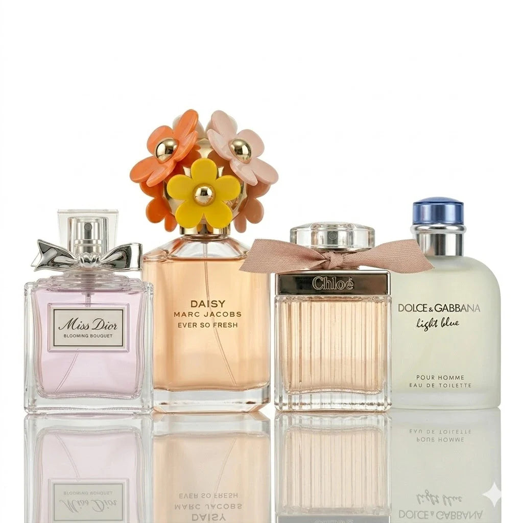 Zestaw 4 perfum | Marc Jacobs Daisy Ever So Fresh, Chloé Eau de Parfum, Miss Dior Blooming Bouquet, Dolce & Gabbana Light Blue