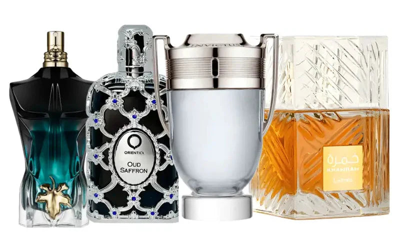 Zestaw 4 perfum | Oud Saffron, Invictus, Le Beau Le Parfum, Khamrah
